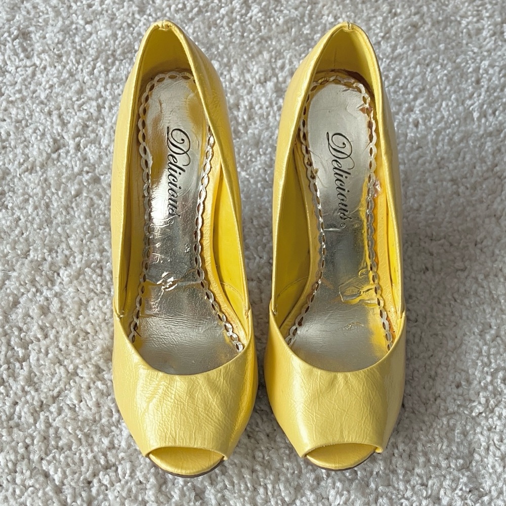 Delicious | Bright Yellow Peep-Toe Heels